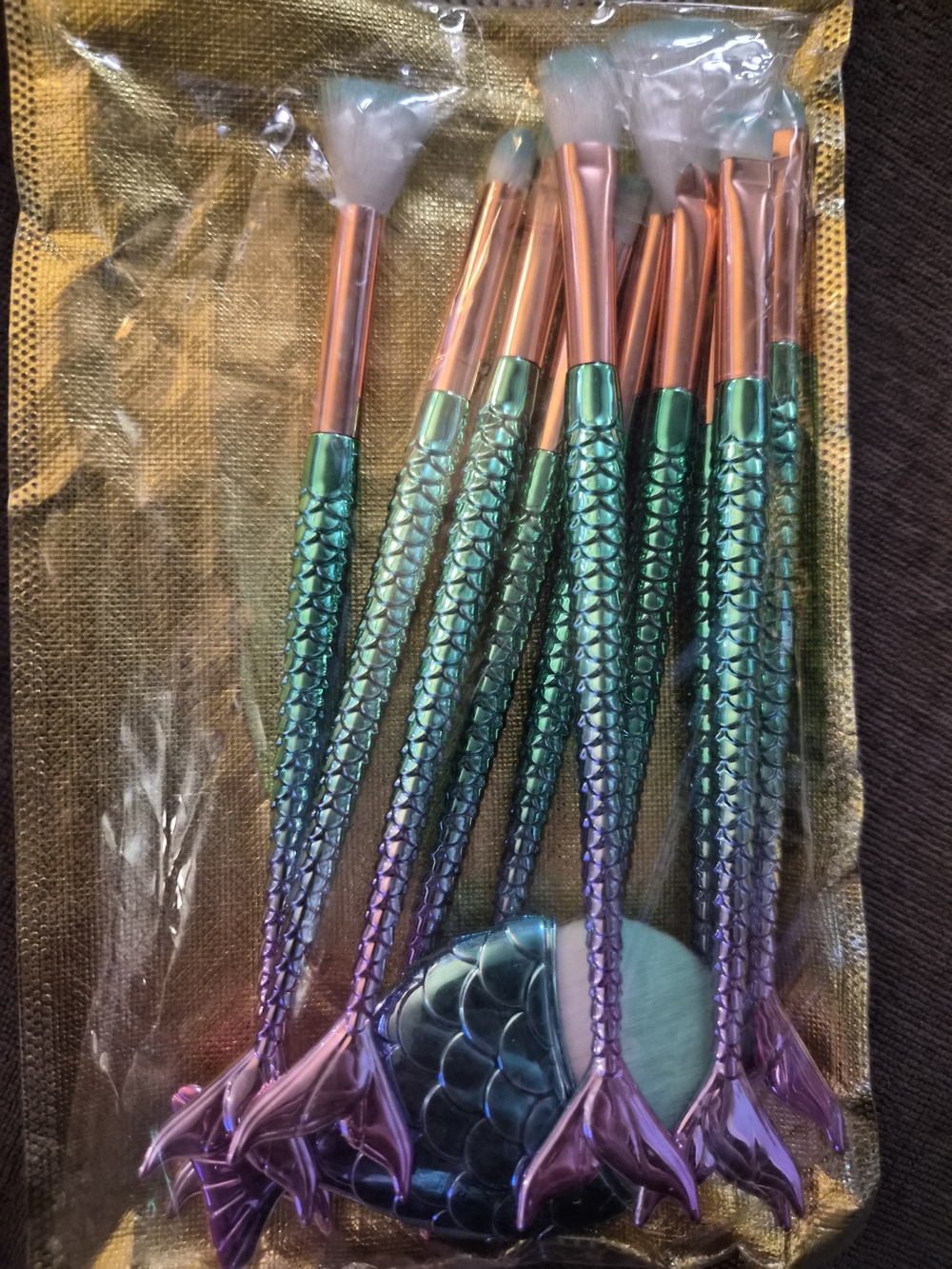 Mermaid Tail Makeup Brush Set - Iridescent Green/Purple